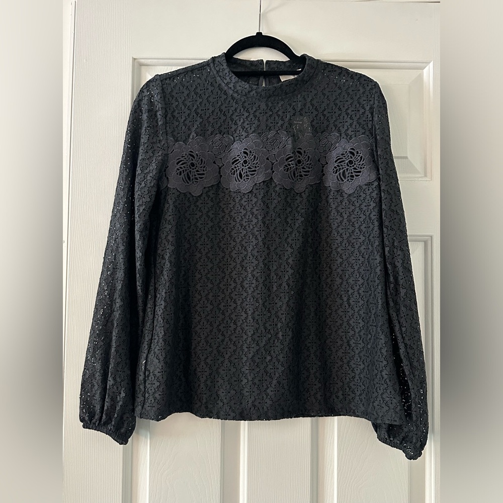 Loft gray NWT see-through eyelet top - size small